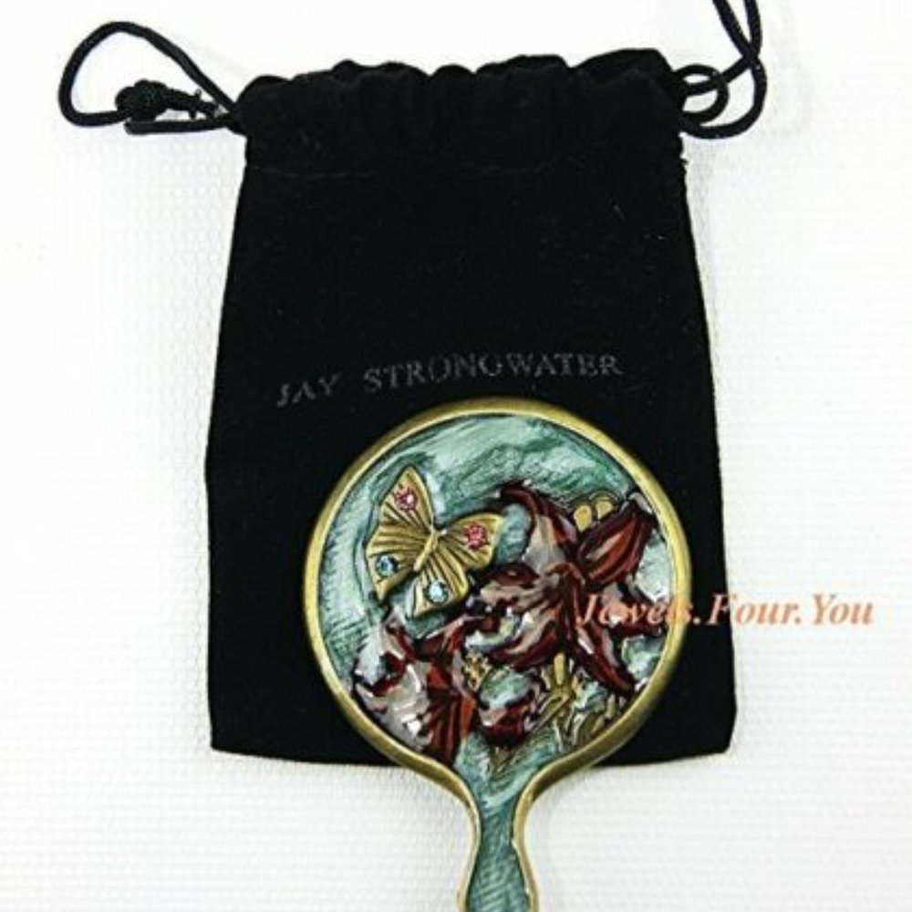 Jay Strongwater Purse Mini Finger Mirror, Brand New With Pouch, Antique Finish.
